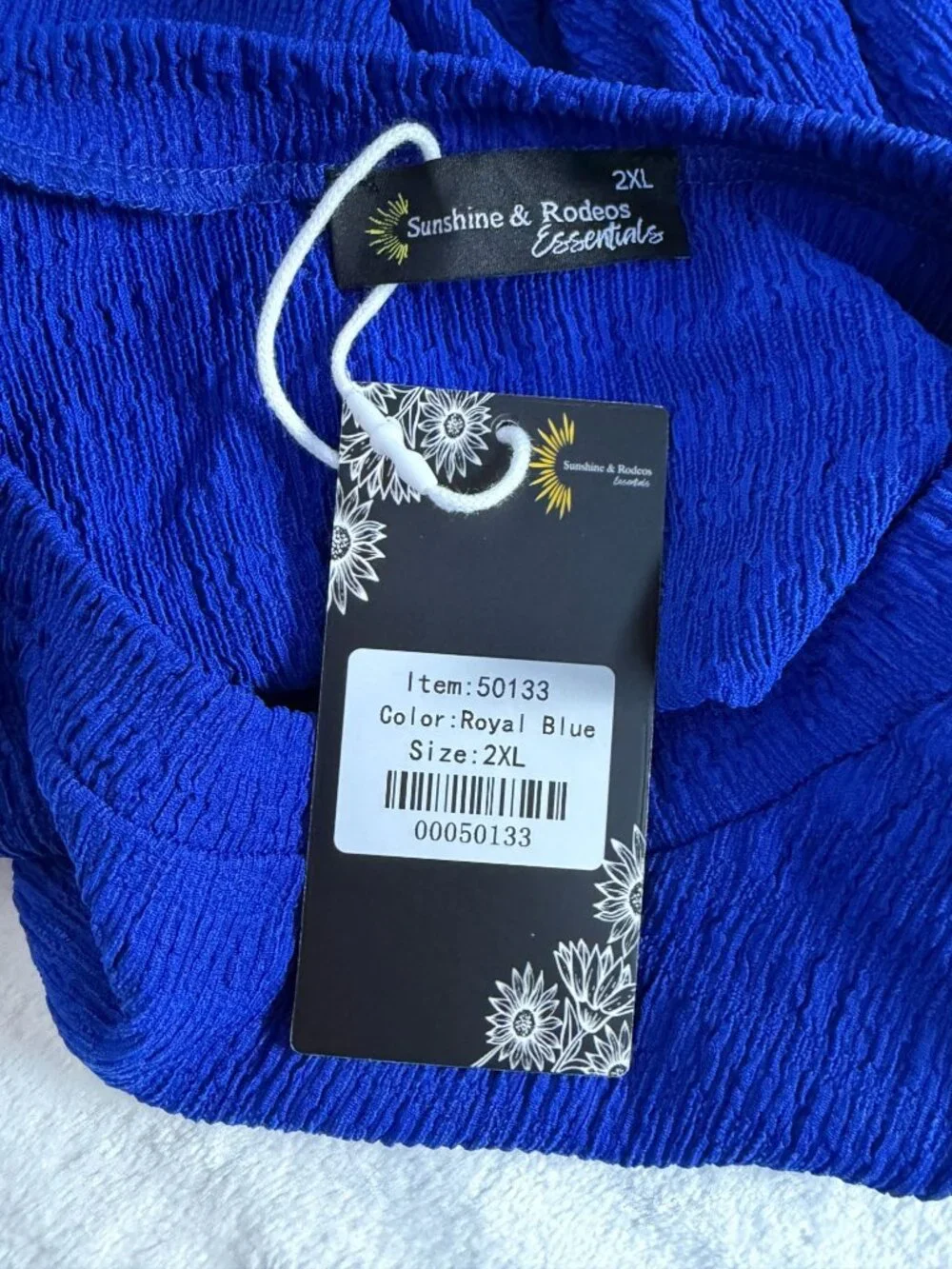 Sunshine & Rodeos Essentials Royal Blue Textured Crinkle Long Sleeve Top 2XL NWT